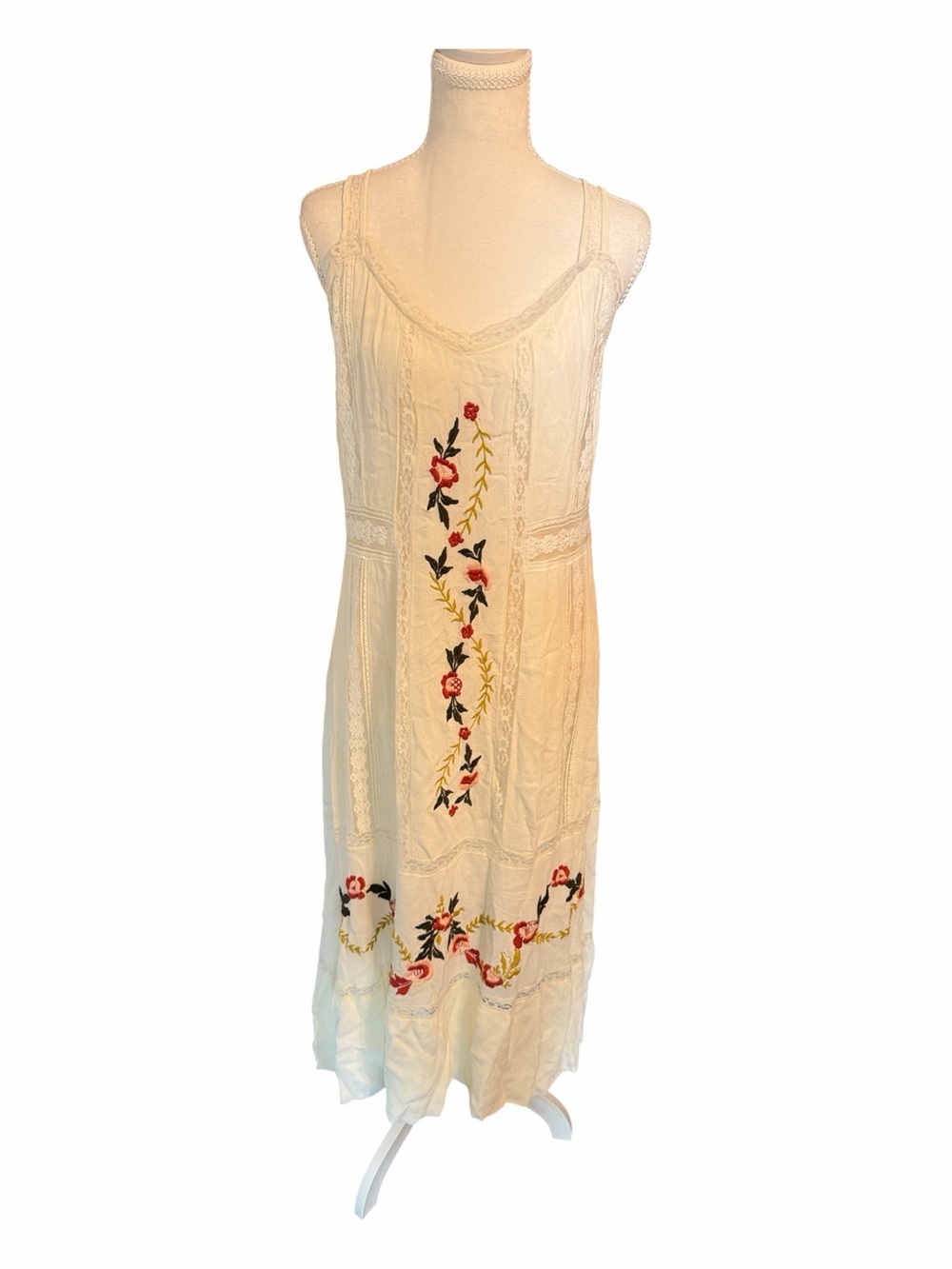 Nanette Lepore Ivory Embroidered Maxi Dress Floral Boho Cottagecore Size 8